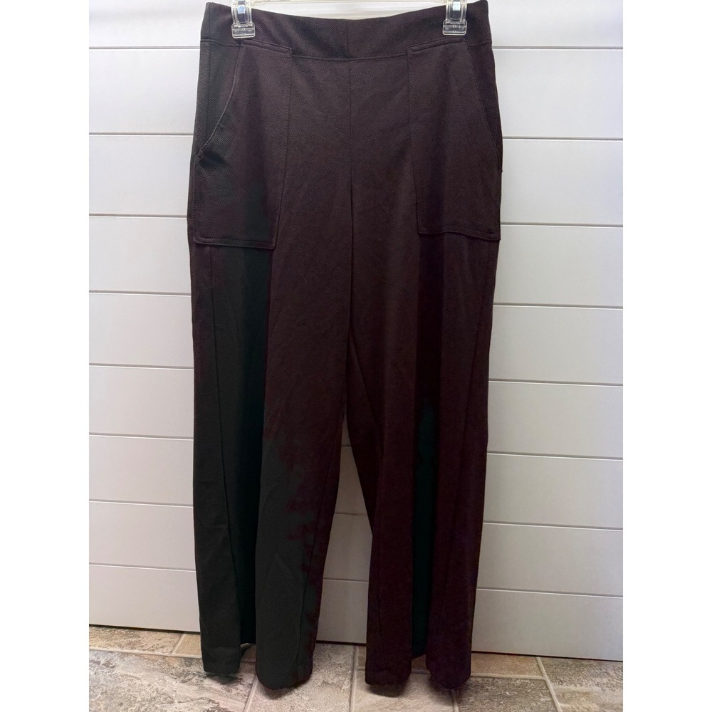 Max Studio London Brown Wide Leg High Rise Patch Pocket Knit Pants Womens Size M